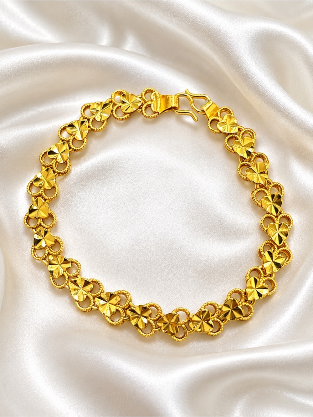 24K Gold Plated Double Heart Link Bracelet w/bag